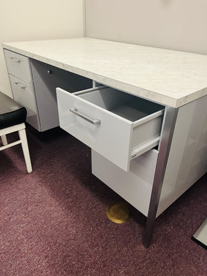 55" Vintage Tanker Desk with Faux Marble Top