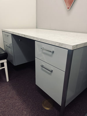 55" Vintage Tanker Desk with Faux Marble Top